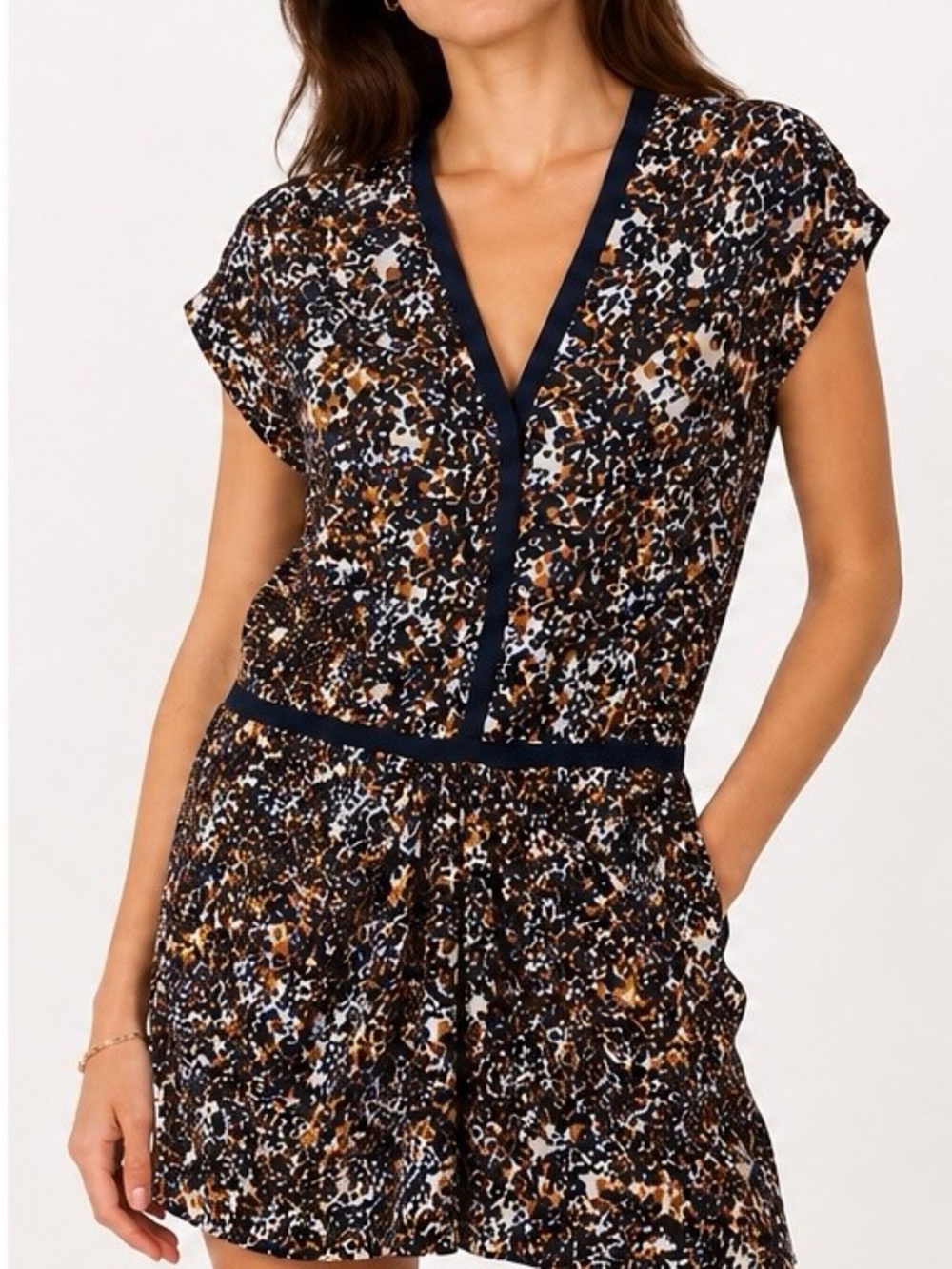 Maje Printed V-Neck Mini Dress
